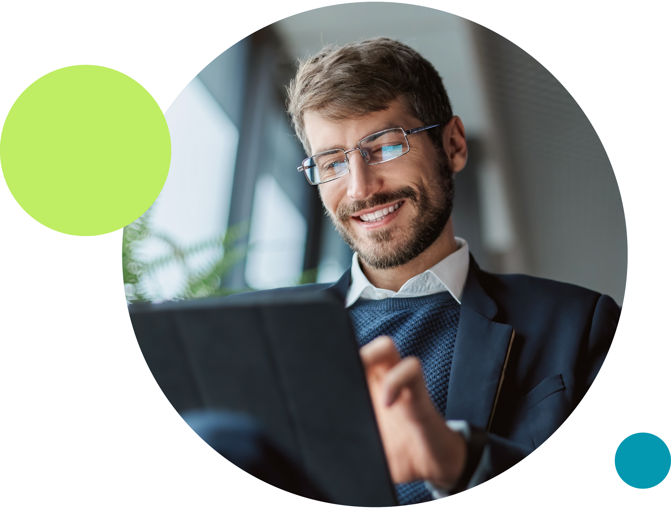 A business man looking over a tablet